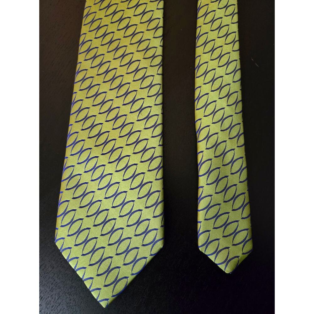 Ted Baker Men's Silk Geometric Print Neck Tie Green Blue Diagonal Chartreuse